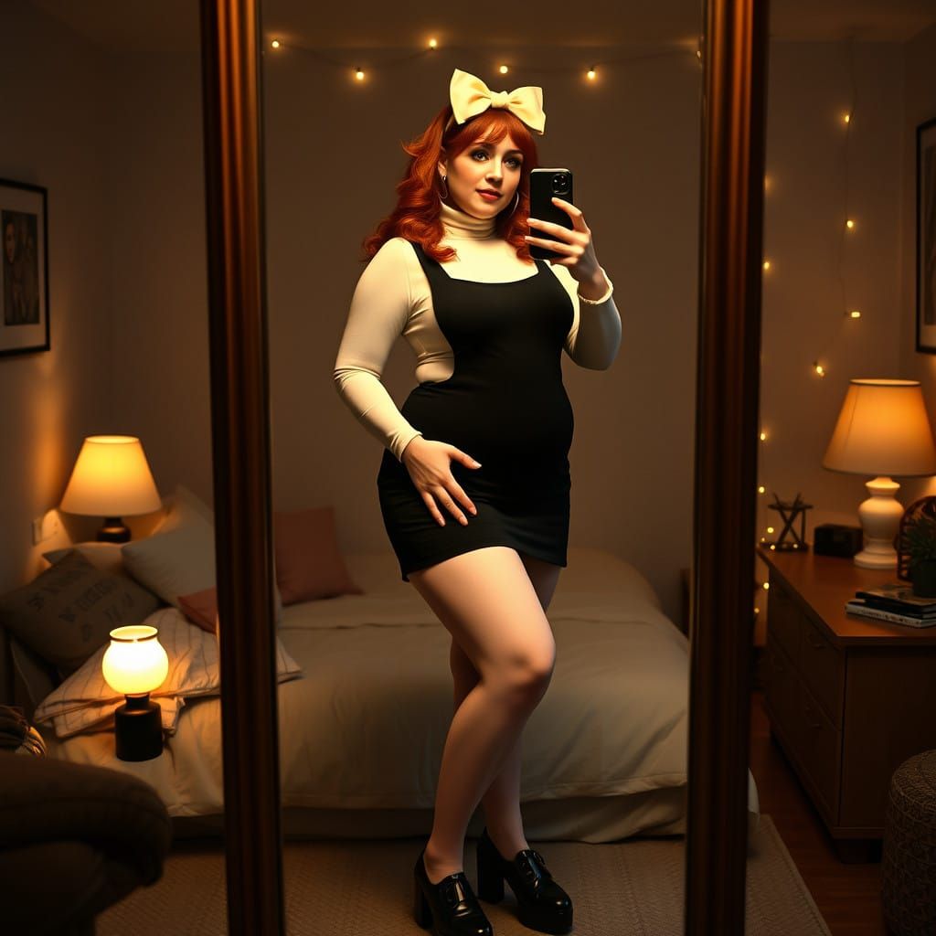 Confident Curvy Redhead Captured in Cinematic Film Still Sty...