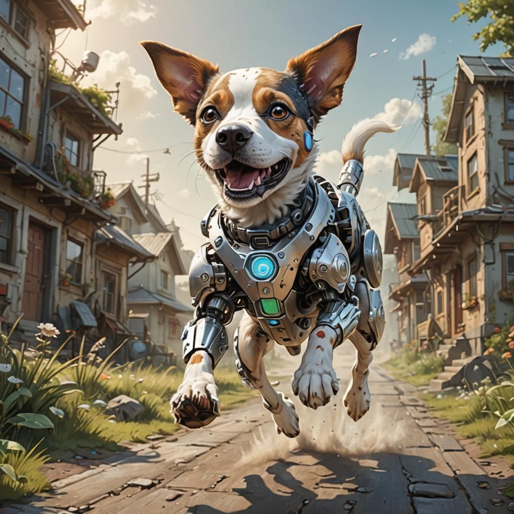Happy Biomechanical Dog Illustration