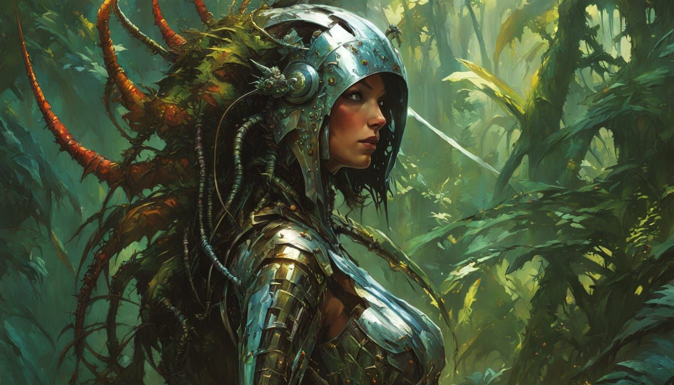 Cyborg Centipede Goddess in Chrome Armor