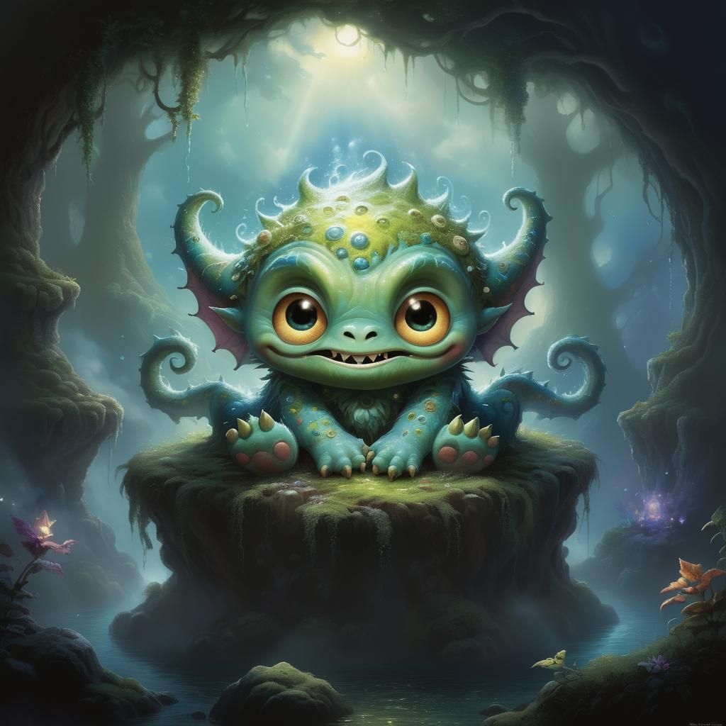 Cute Happy Monster in Ethereal Fantasy Style