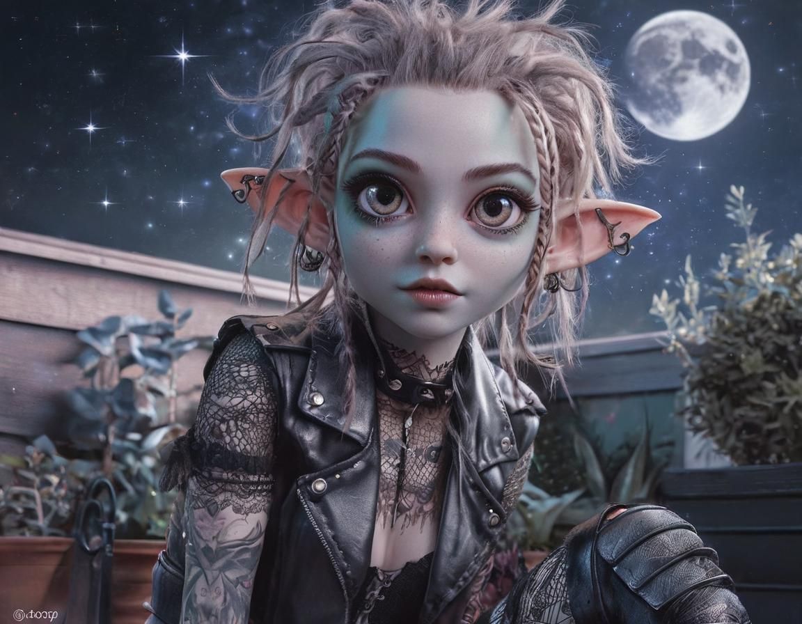 Goth Elf Portrait in Baroque-Inspired Digital Art