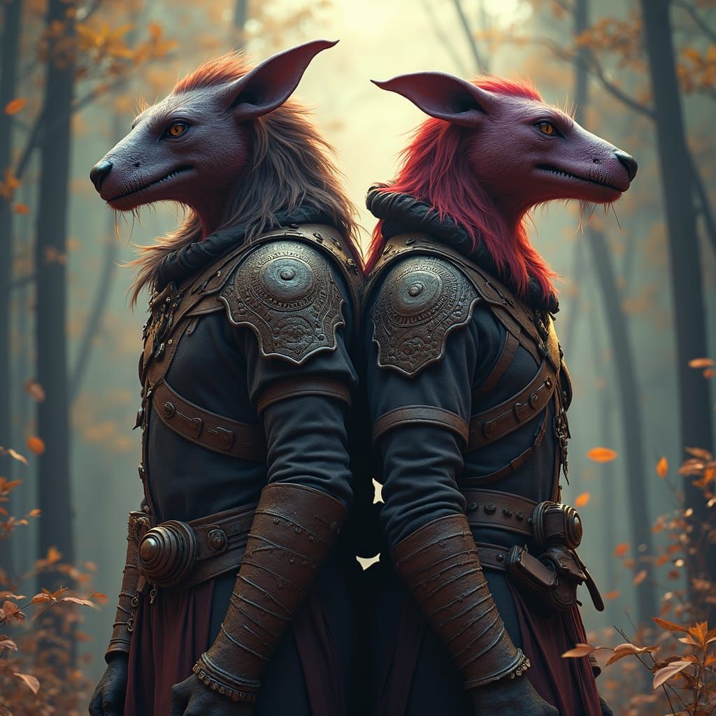 Giff/Longtooth Shifter Hybrids in Fantasy Art Style