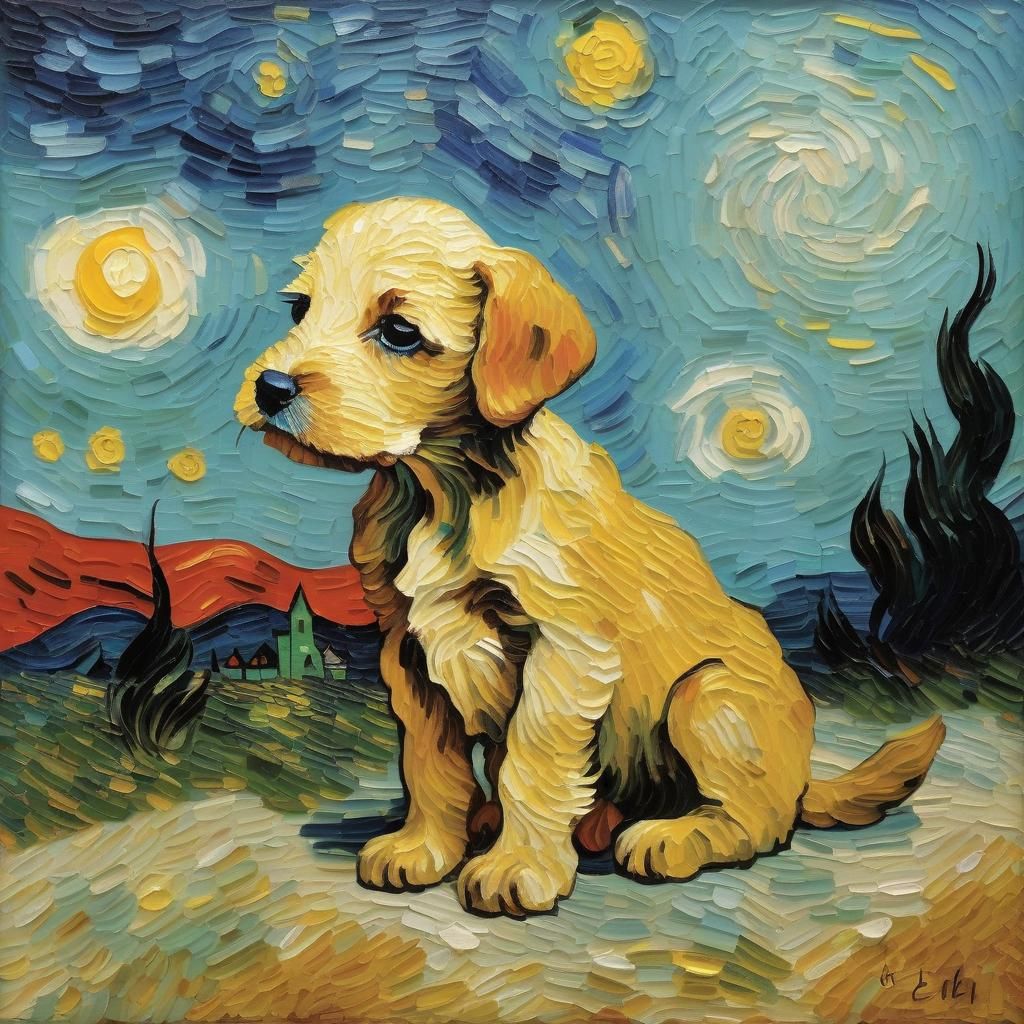 Lonely Puppy Dog as Van Gogh Painting