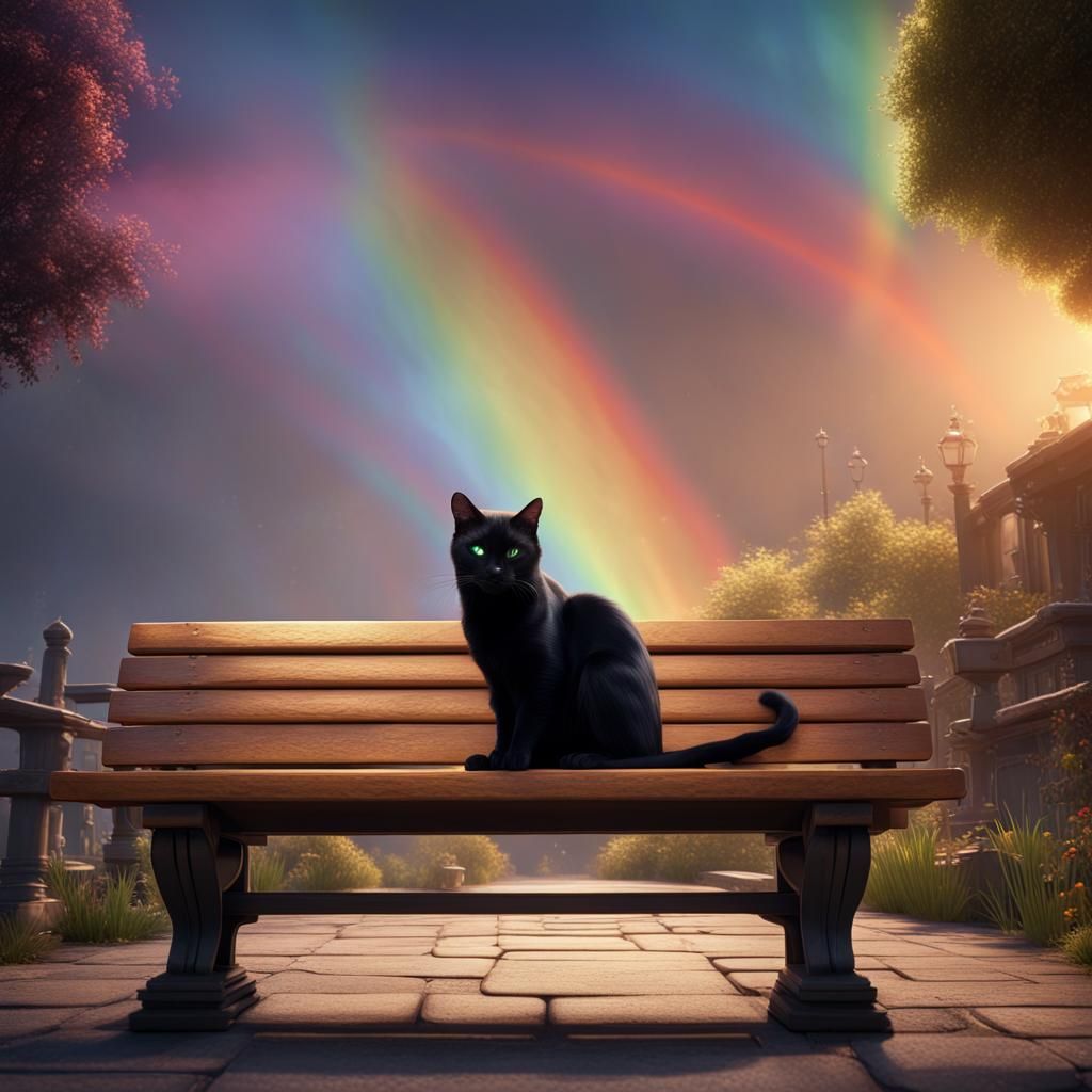 Black Cat Sleeping Under Rainbow: Fantasy Concept Art