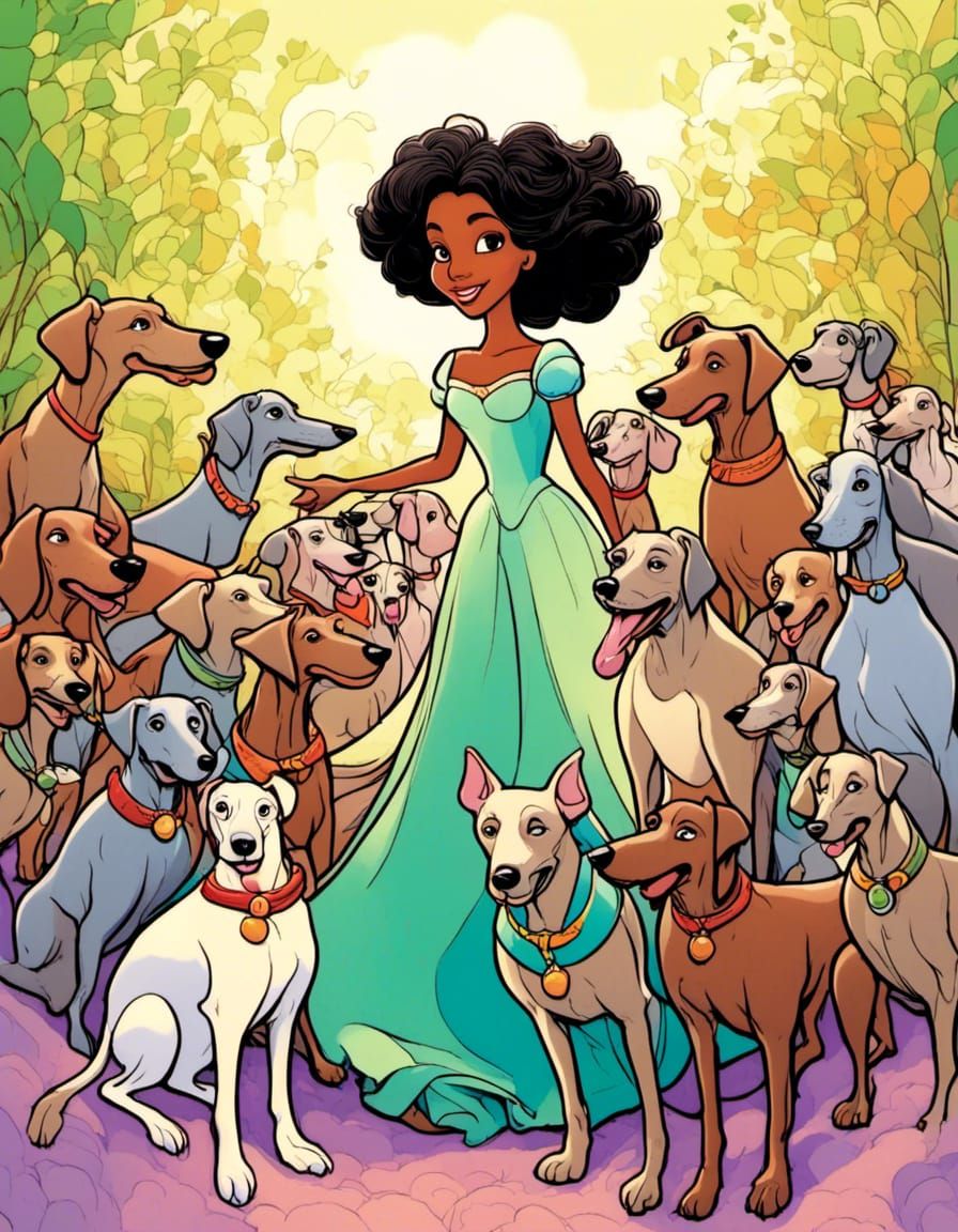 Whimsical Disney Style Princess with Greyhounds