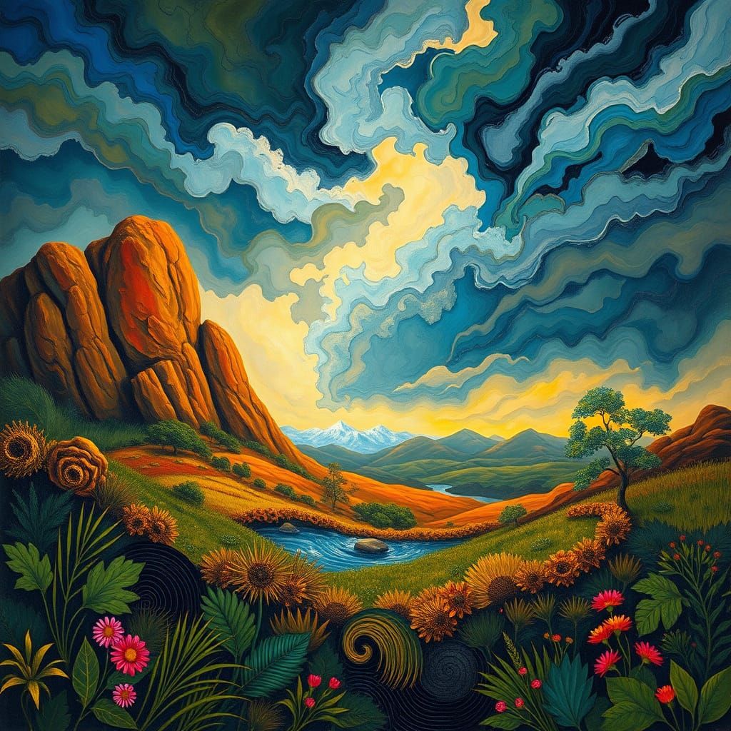 Turbulent Nature Landscape in Vibrant Colors and Expressive ...