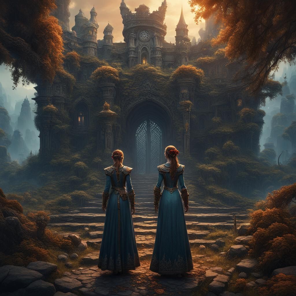 Fantastical Women in Deep Color, Detailed Matte Painting