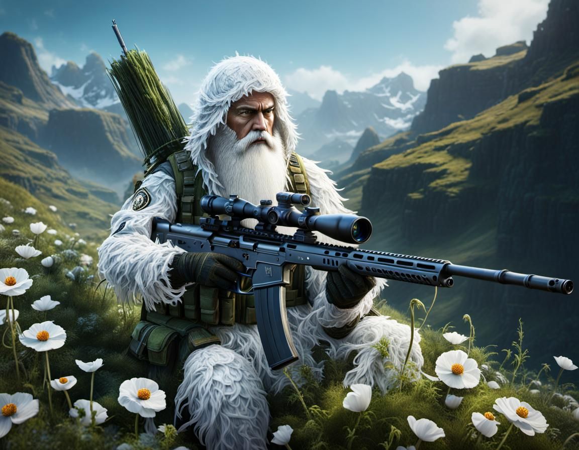 SAS Sniper in Anemone Ghillie Suit, Matte Painting