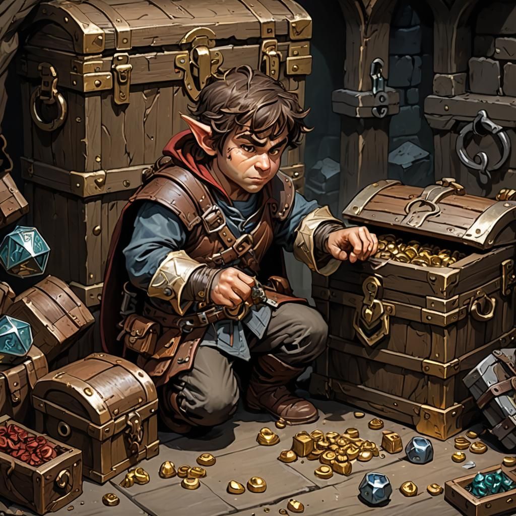 Halfling Thief and Treasure Chest