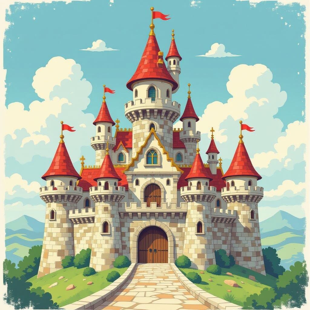 Super Mario Bros. Castle in Watercolor Style