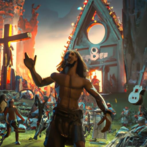 Jesus Christ at Death-Metal Concert in Fantasy Art
