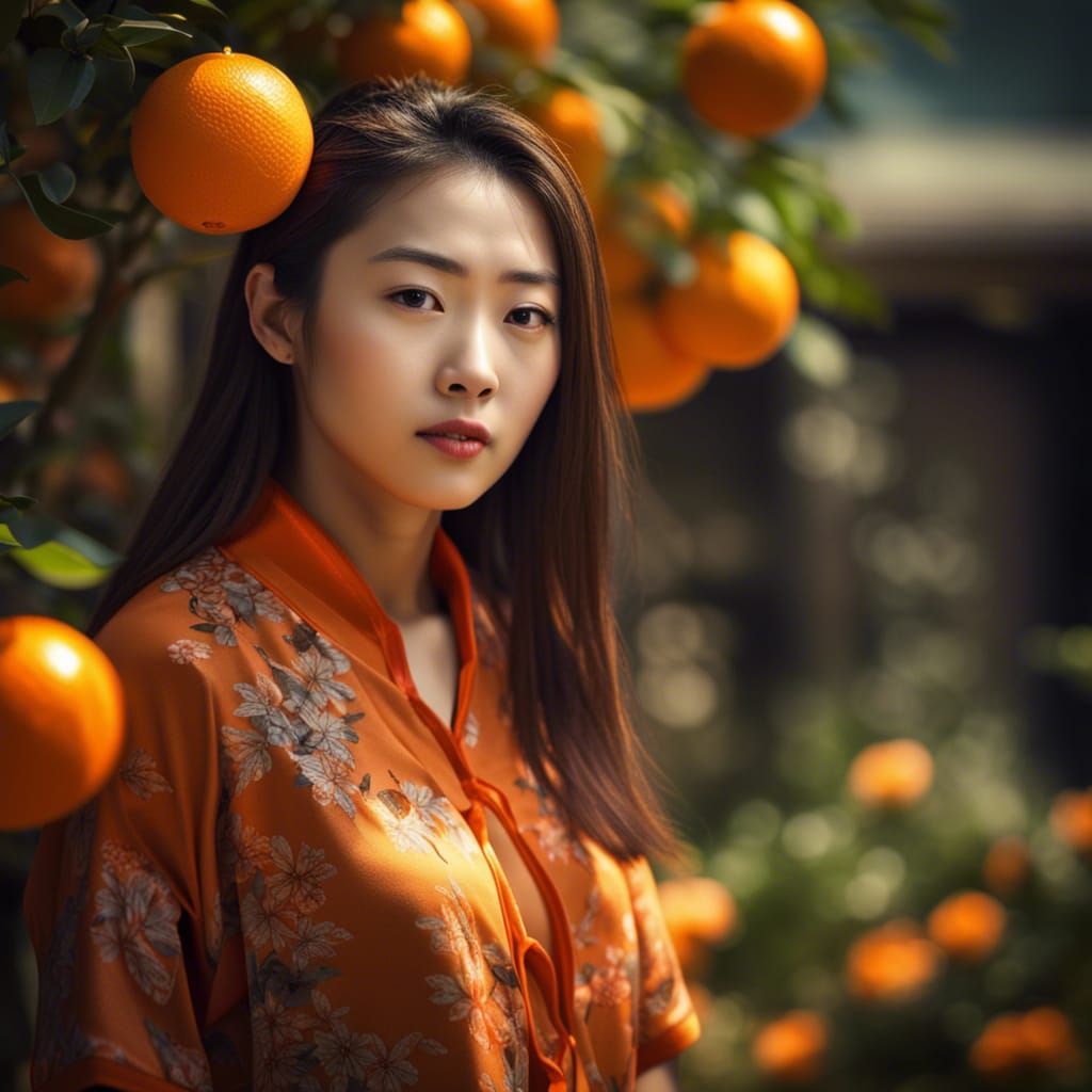Youthful Chinese Girl in Sunny Garden
