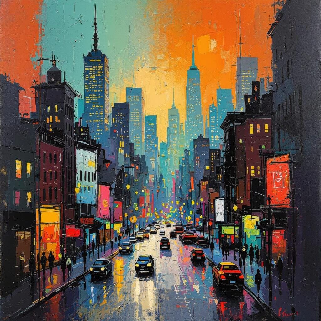 Abstract Cityscape in Bold Gestural Brushstrokes