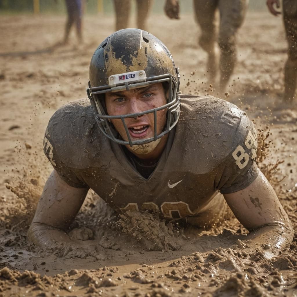 Football Player Sinking in Quicksand: Sports Photography