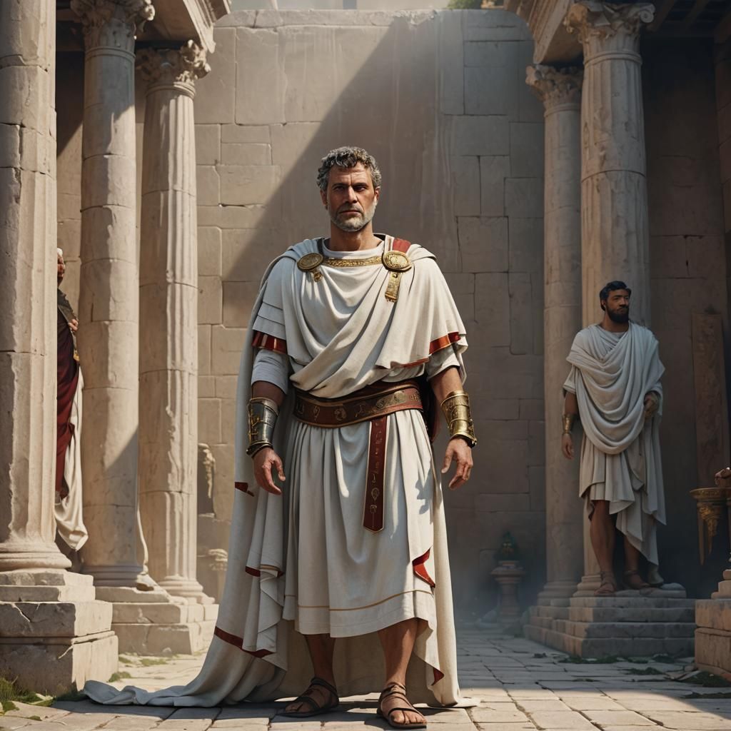 Roman Senator Portrait in White Toga: Detailed Matte Paintin...