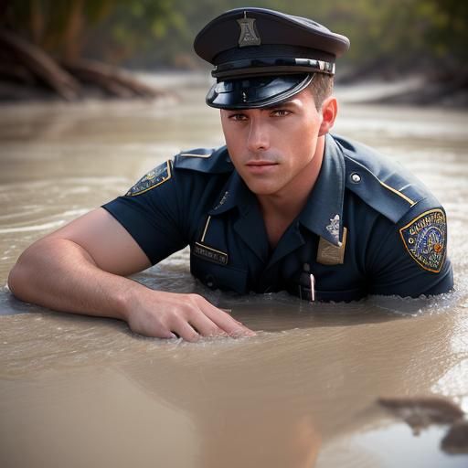 Police Officer Sinking in Quicksand: Professional Photograph...