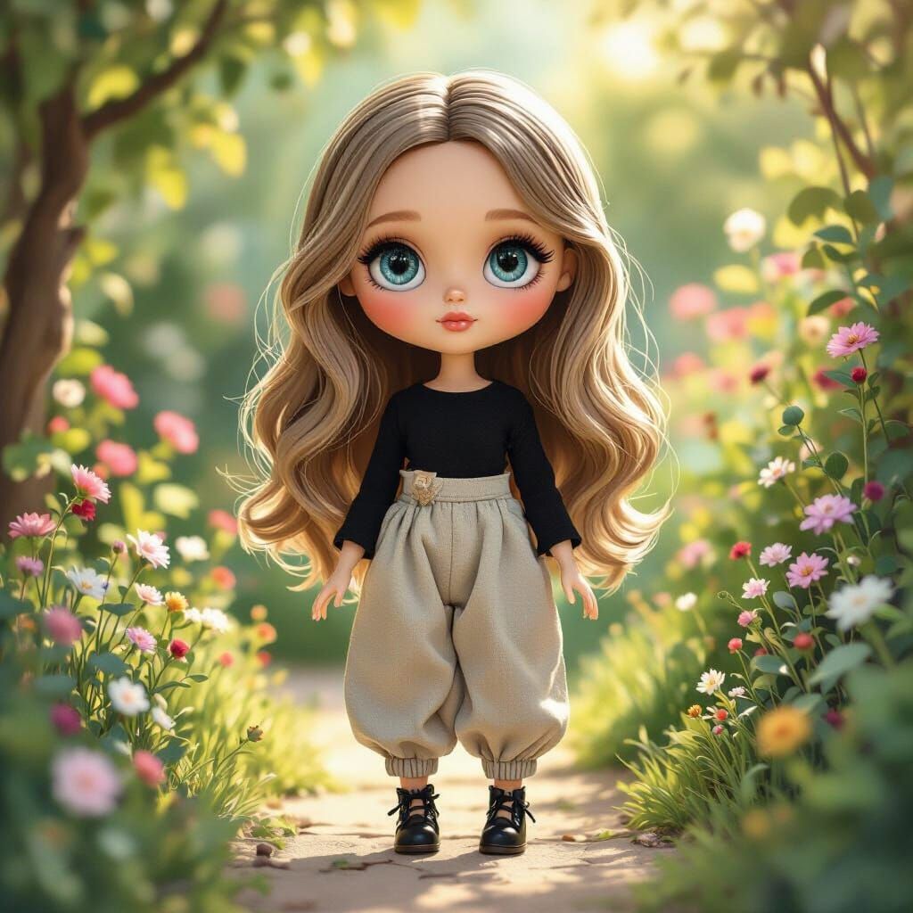Mini Blythe Doll in Enchanting Garden Illustration