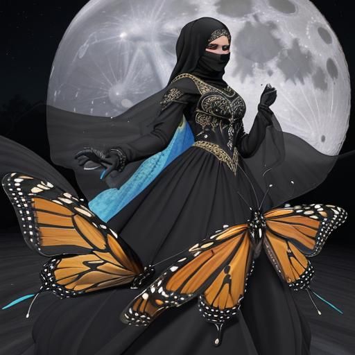 Monarch Butterflies Adorn Modest Woman in Niqab
