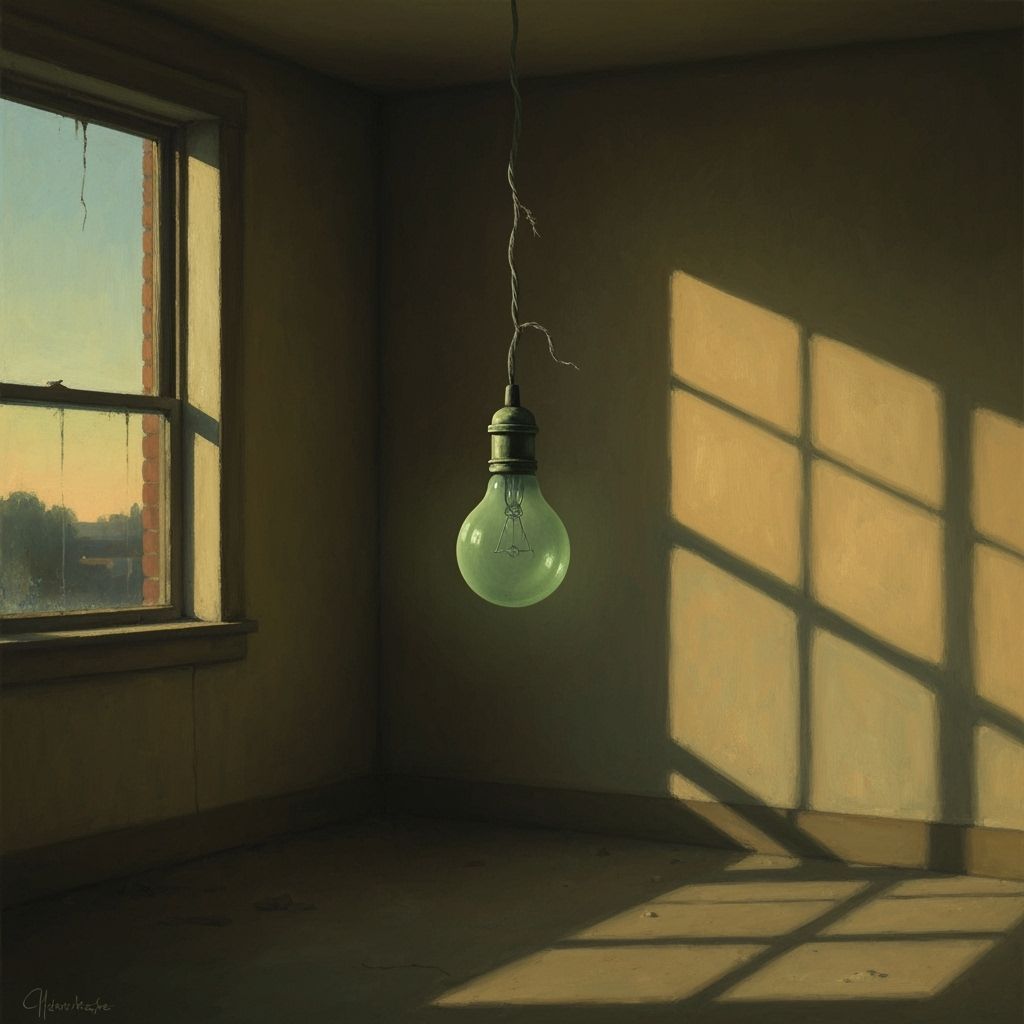 Abandoned Room Lit by Single Lightbulb in Oil Painting Style