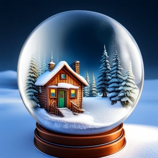 hyper-detailed snow globe, cute miniature Christmas snow tim...