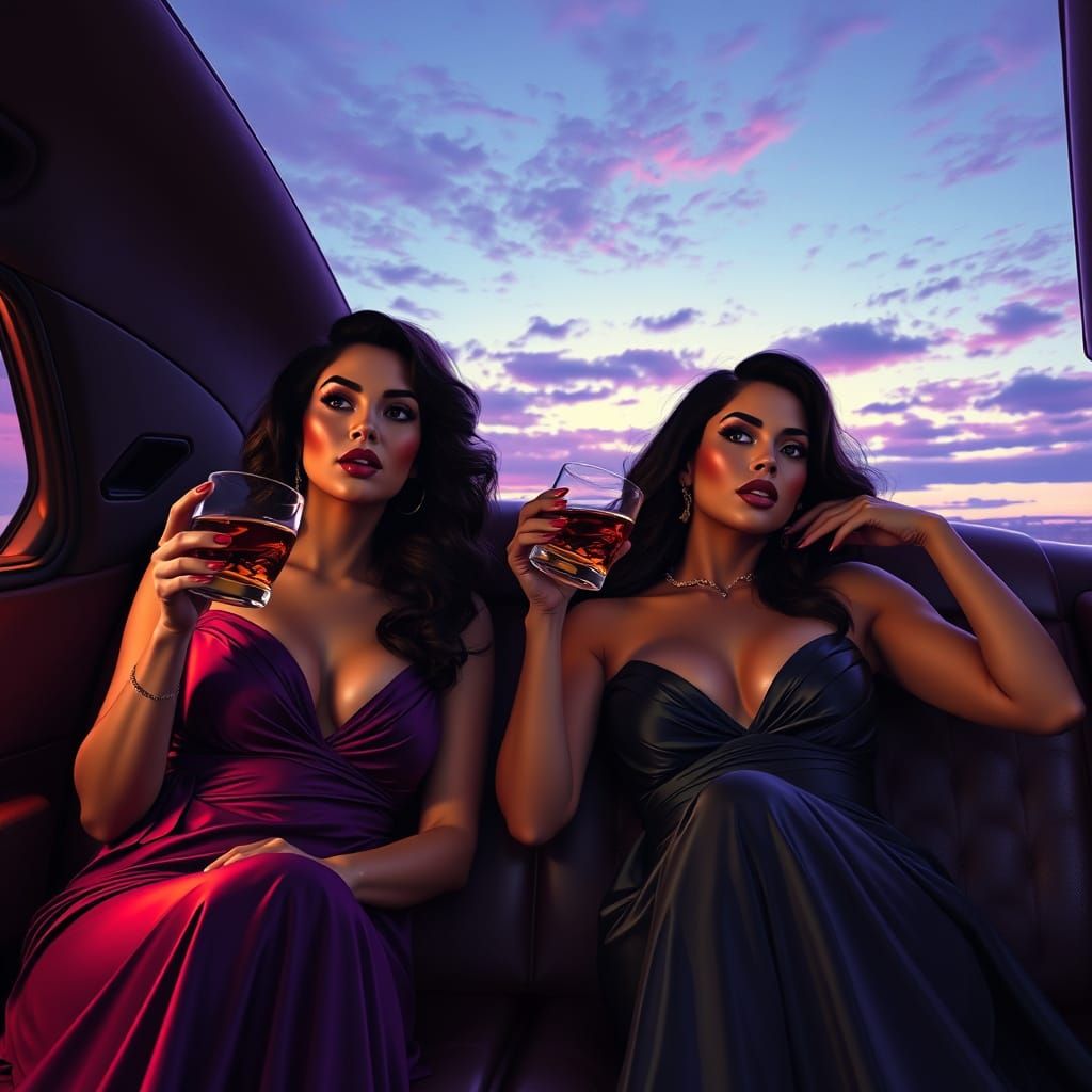 Elegant Women in Limo at Twilight