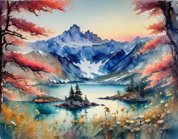 A Serene Alpine Lake in Vibrant Spring Colors