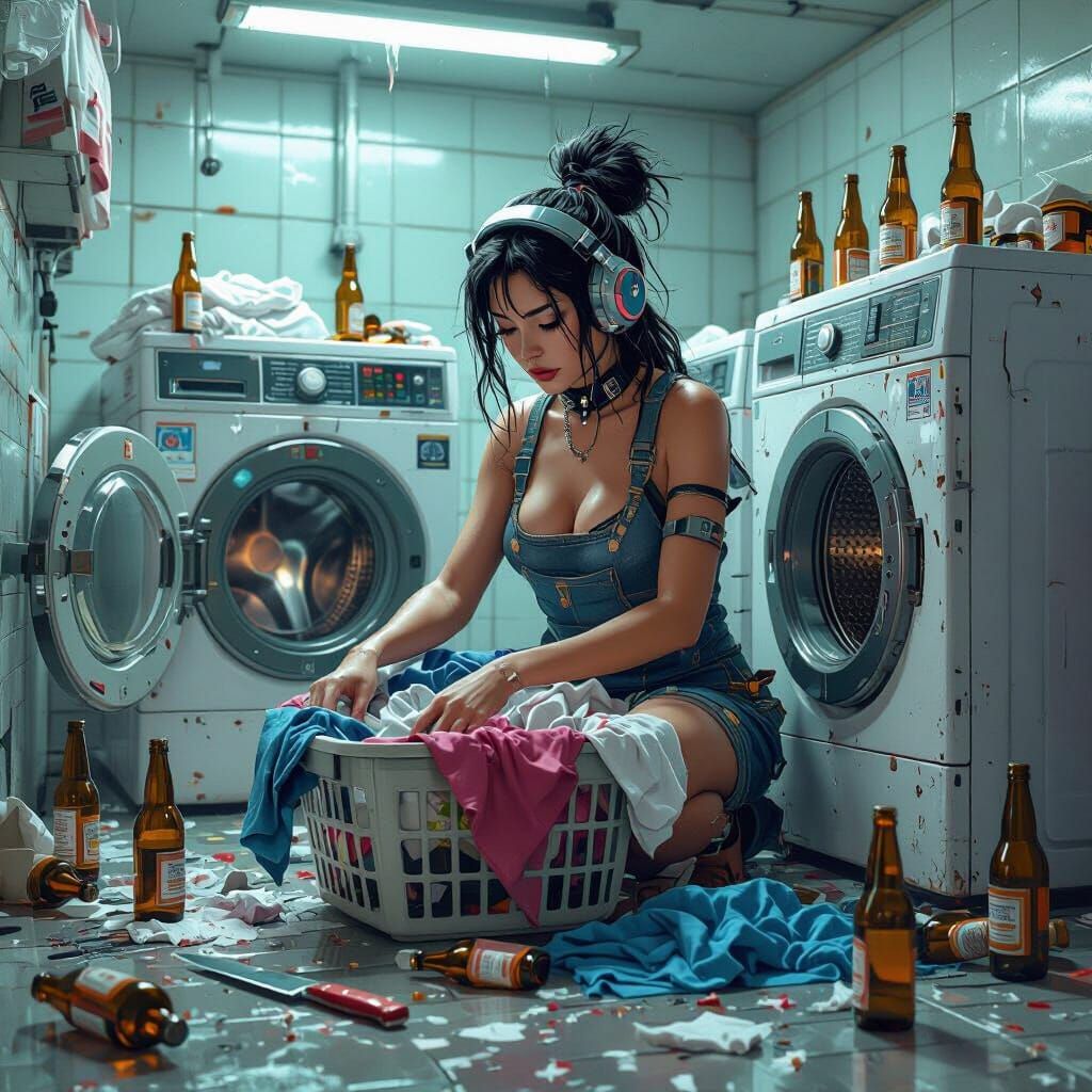 CyberMonkey Does Laundry: Cyberpunk Digital Painting