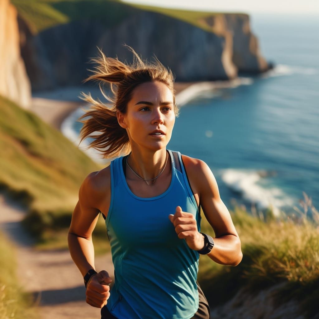 Woman Jogging at Sunset: Digital Art Style