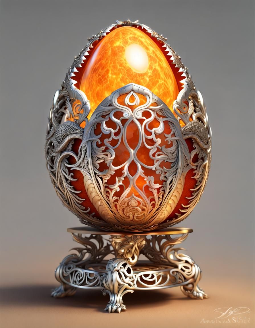 Ornate Dragon Egg with Internal Glow