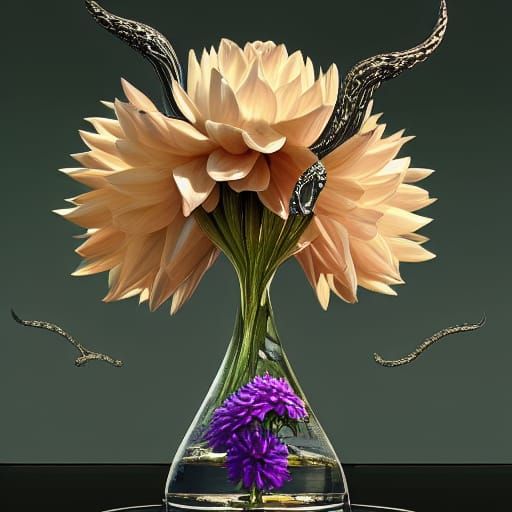 Exotic Crystal Dahlias in Surrealist Style