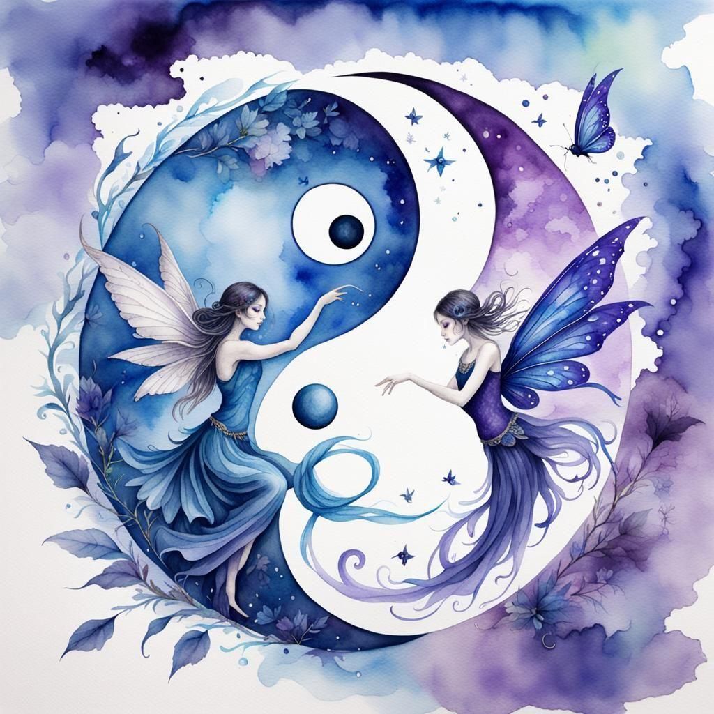 Surreal Watercolor Fairies Embody Yin Yang Balance