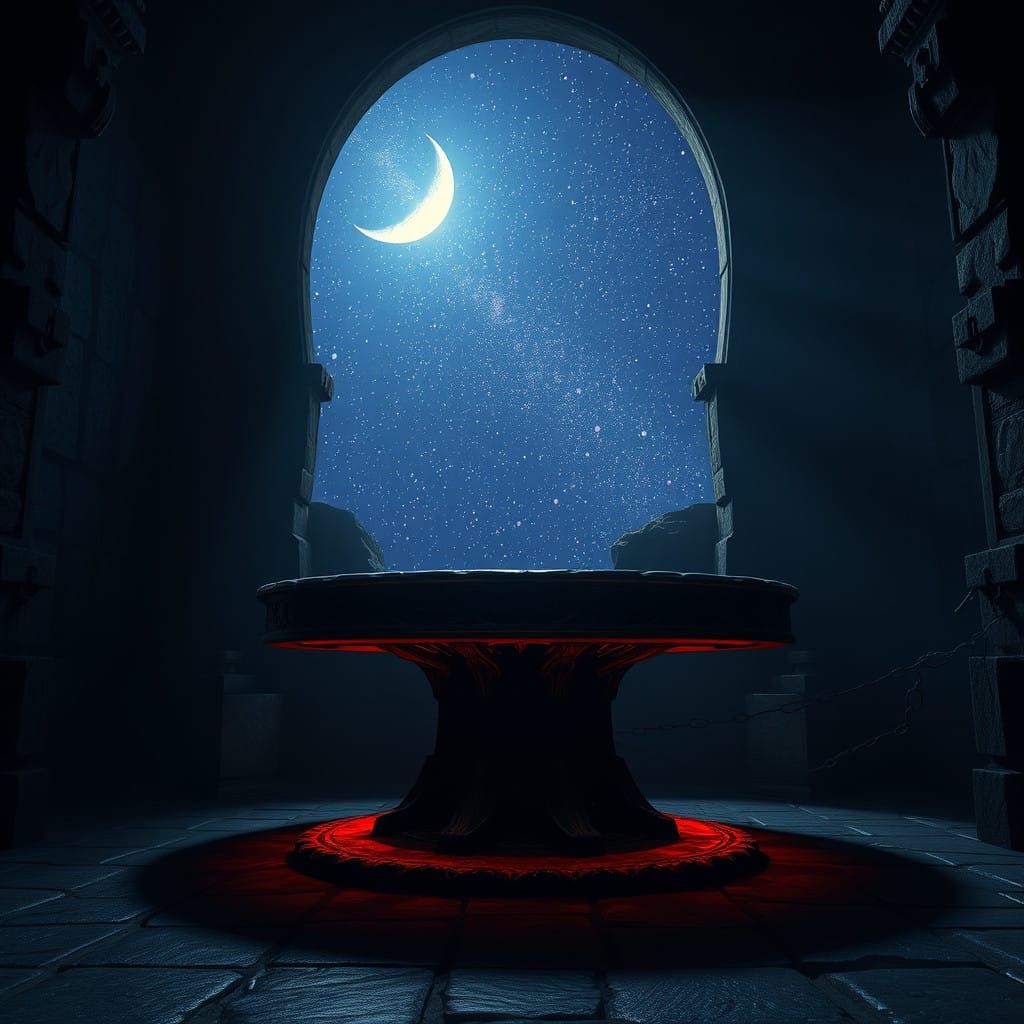 Enchanted Stone Altar in Mystical Nighttime Ambiance