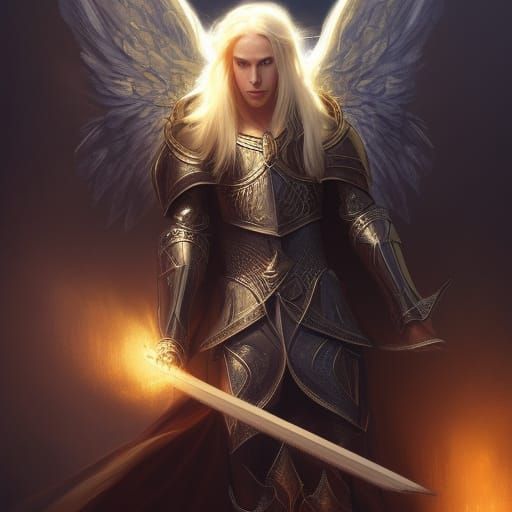 Majestic Elven Knight with Golden Armor and Wings