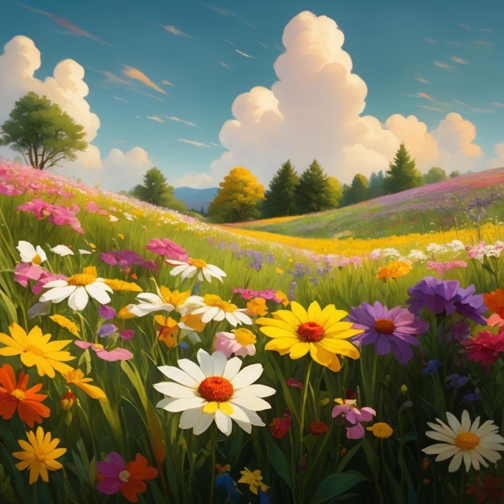 Colorful Wildflower Meadow in Full Bloom