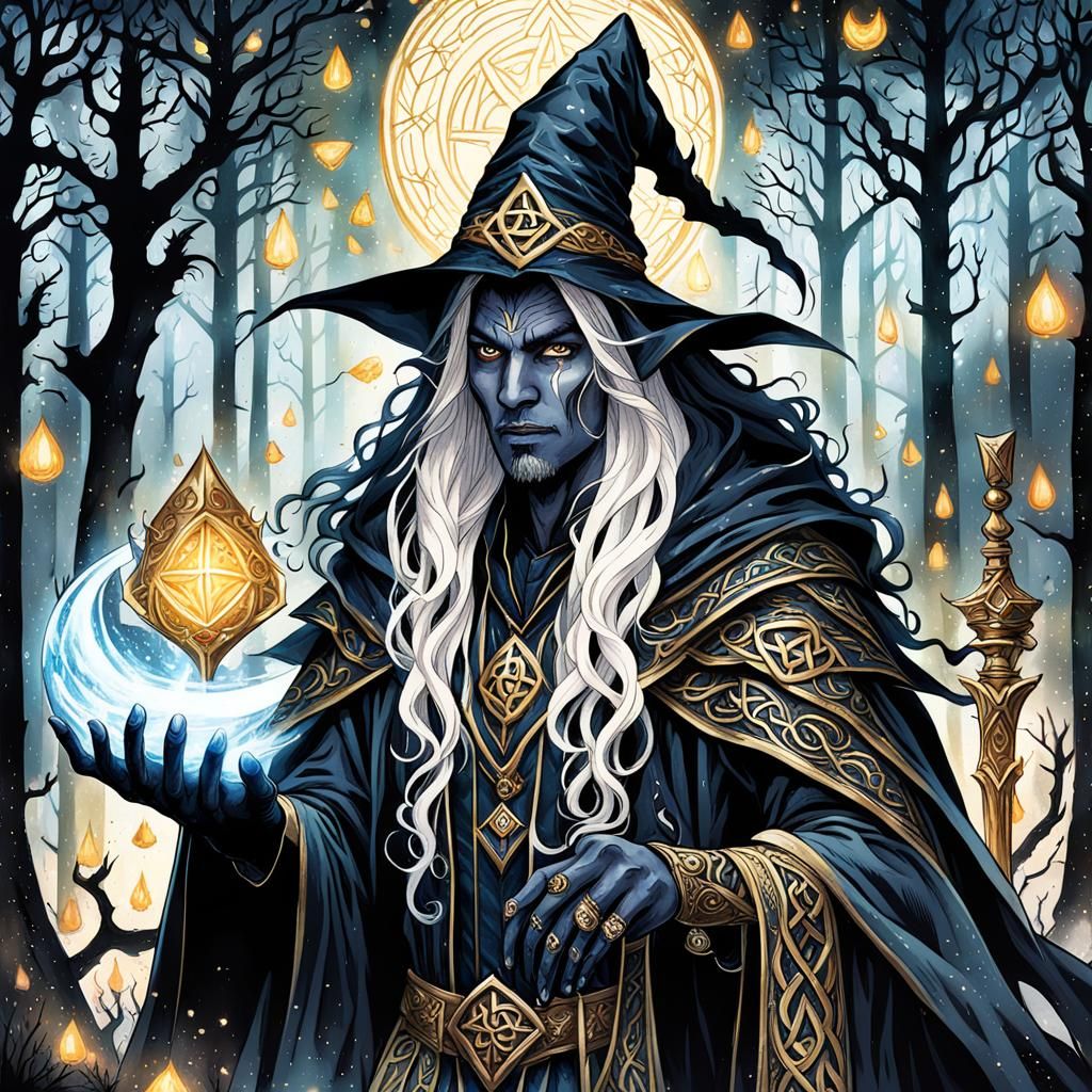 High Gothic Drow Wizard in Forest Library
