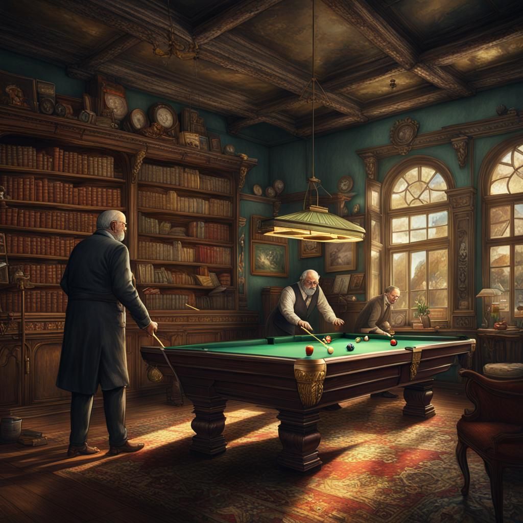Vintage Snooker Game in Oil Paint Style