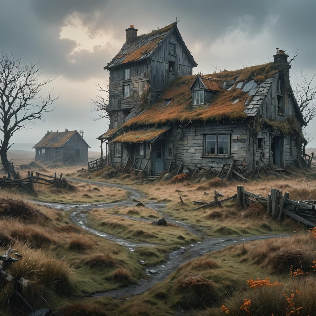 Misty Moorland Farmhouse in Atmospheric Matte Painting