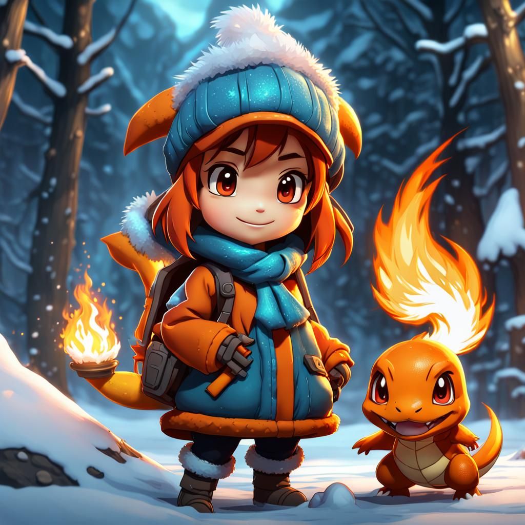 Chibi Girl Charmander Hybrid in 3D Dark Fantasy