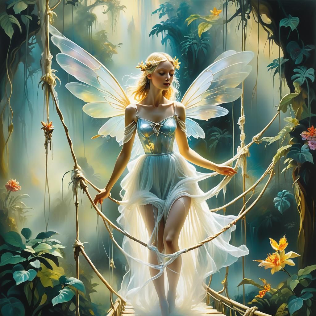 Fairy Crossing Worlds in Surreal Oil Painting