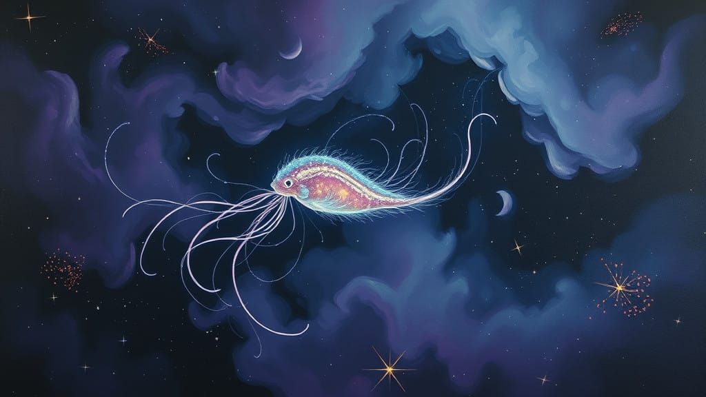 Ethereal Dream Being in Starry Night Sky with Bioluminescent...