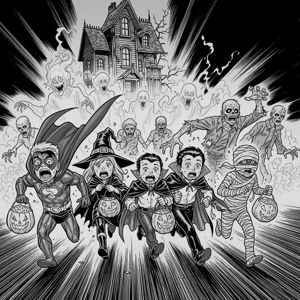 Ink Comic Style Halloween Chase Scene