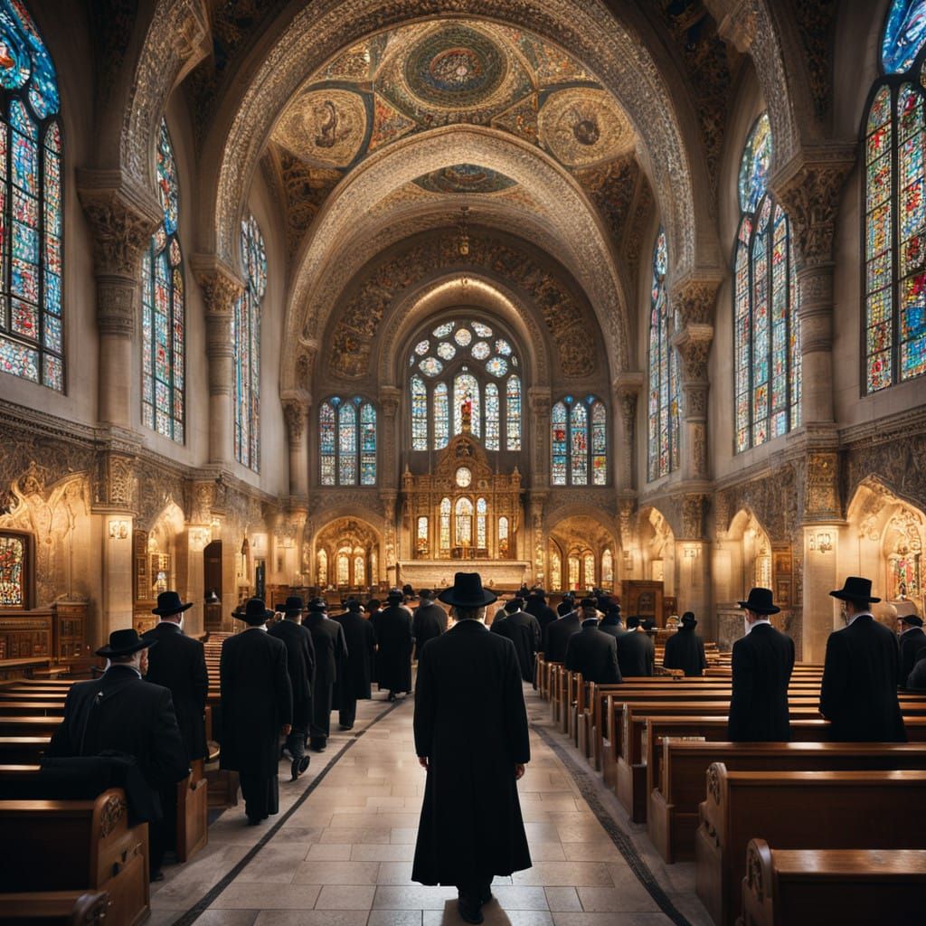 Traditional Ultra-Orthodox Jews in a Historic Synagogue in I...