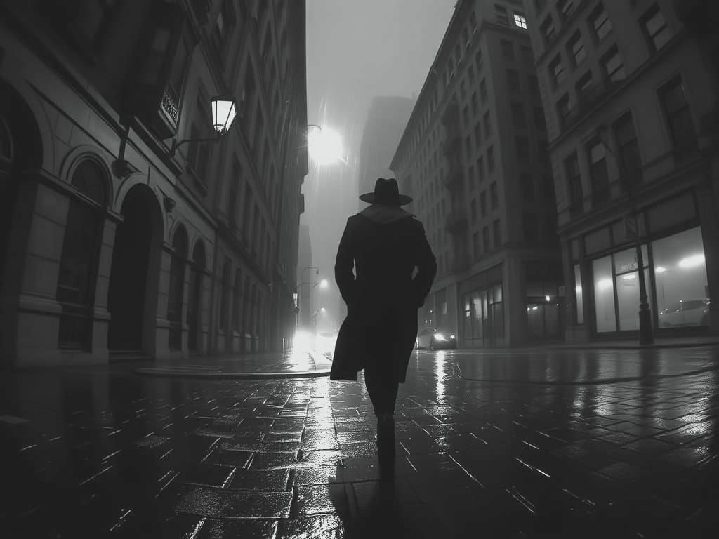 Mysterious Figure in Dark Victorian Street