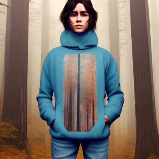 Magical Genderfluid Figure in Skeletal Redwood Forest