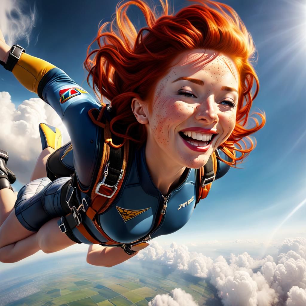 Scottish Skydiving Woman with Freckles: Hyperrealistic Splas...