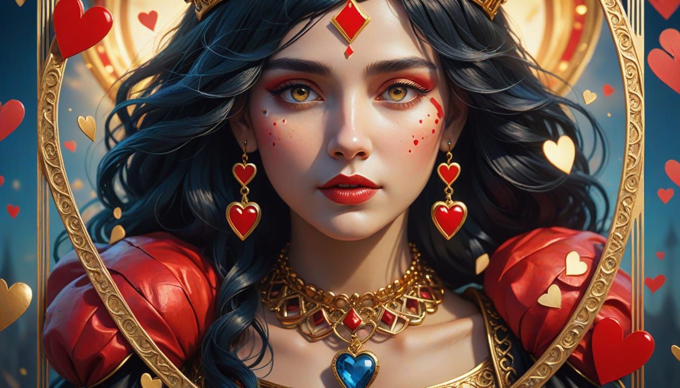Surreal Queen of Hearts Emerges from Torn Card