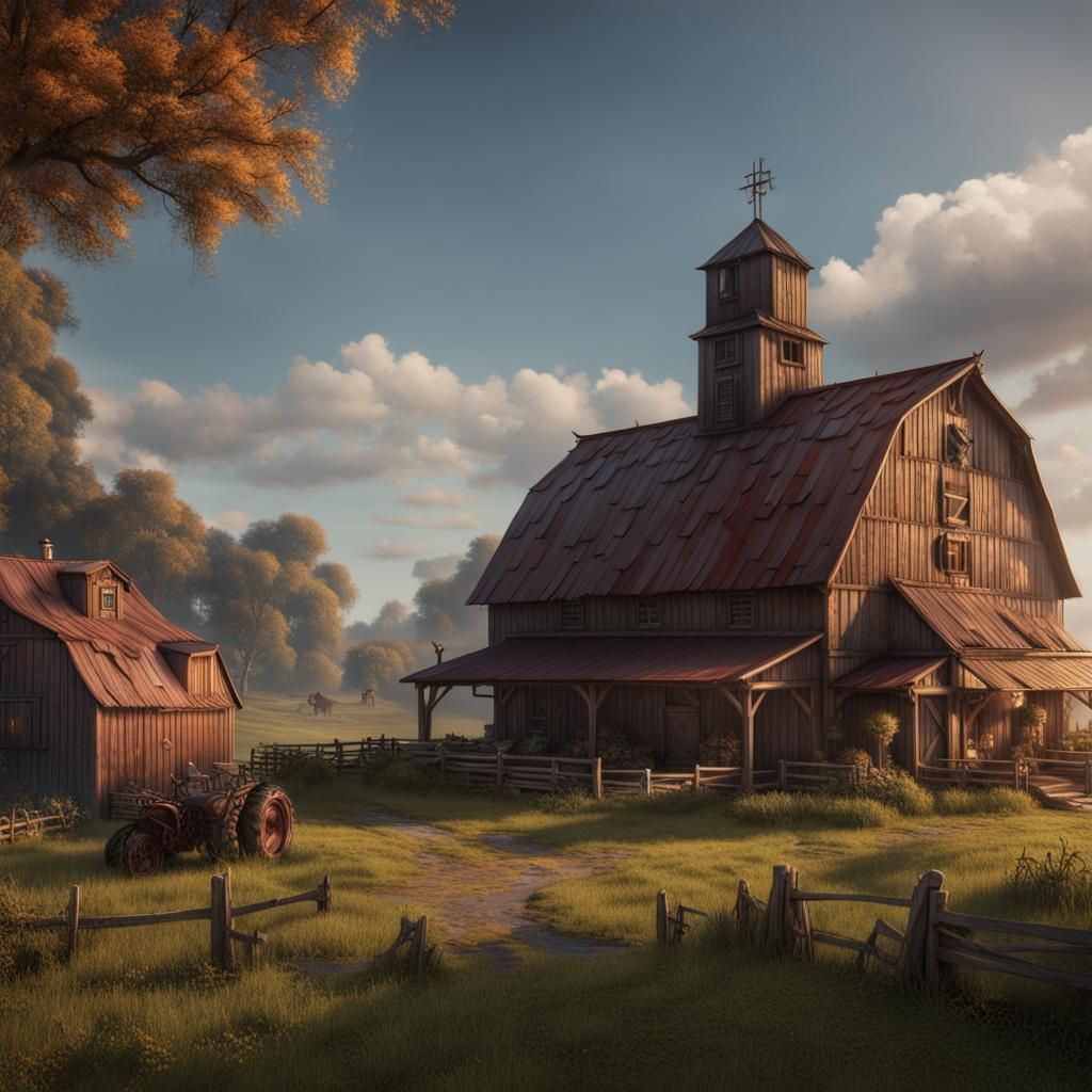 Peaceful Farm and Barn in Detailed Matte Painting