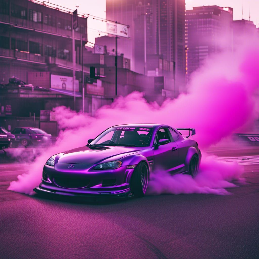 Synthwave RX-8 Drifting with Purple Smoke