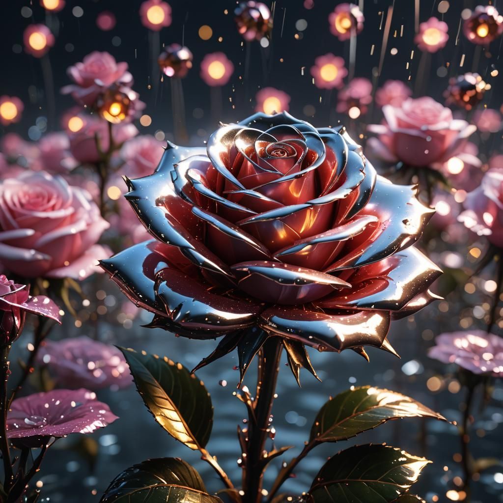 Ultra-Detailed Steel Rose in Futuristic Sci-Fi Style