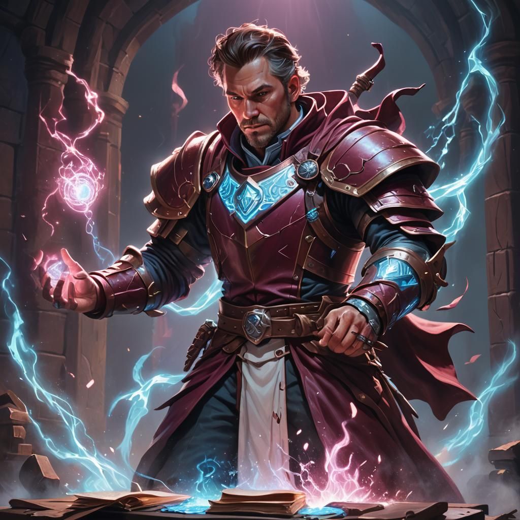 Artificer Enhancing Armor with Magic, DnD Illustration